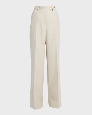Kiton High-Rise Metallic Linen-Blend Wide-Leg Pants