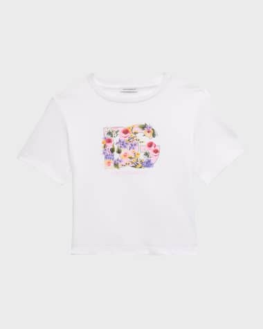 Dolce&Gabbana Girl's Flower Power Interlocked Logo-Print T-Shirt, Size 8-14