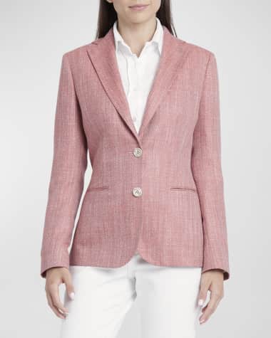 Kiton Cashmere Herringbone Single-Breasted Blazer Jacket