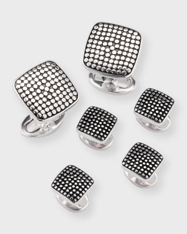 Jan Leslie Men's Sterling Silver Dotted Square Cufflink Stud Set