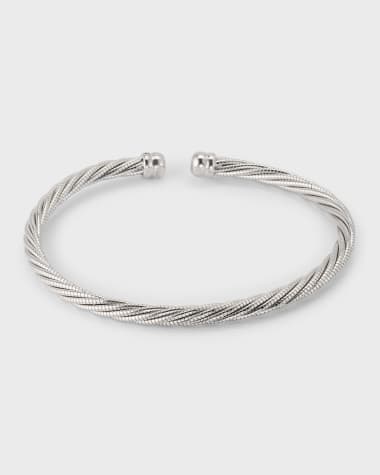 Jan Leslie Men's Adjustable Sterling Silver and Stainless Steel Twisted Cable Cuff Bracelet