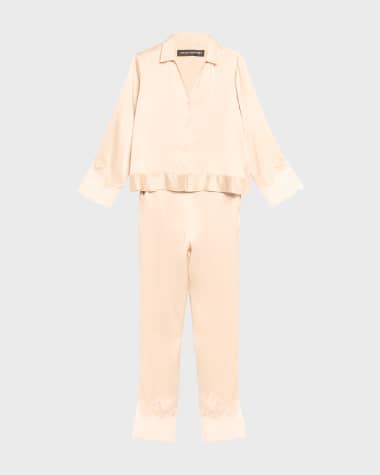 Josie Natori Lolita Cropped Lace-Trim Charmeuse Pajama Set