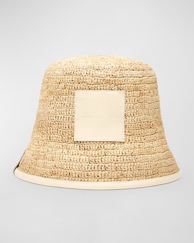 Jacquemus Le Bob Soli Raffia & Black Leather Bucket Hat