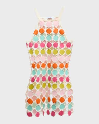 My Beachy Side Hand Crochet Mini Dress with Faux Leather Scoop Motifs
