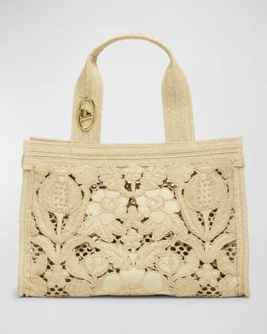 Valentino Garavani Medium Resort Flower Raffia Tote Bag