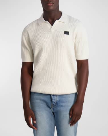 Karl Lagerfeld Paris Men's Logo Patch Ribbed Polo Sweater
