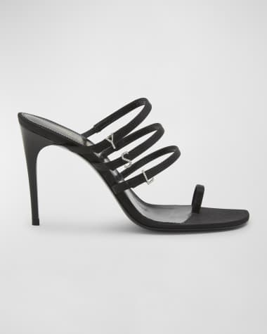 Saint Laurent Jerry Silk YSL Toe-Ring Slide Sandals