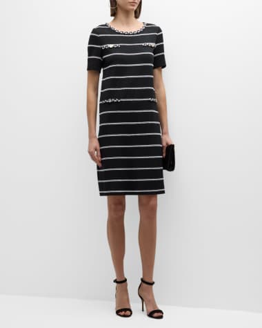 Misook Striped Textural-Knit Midi Shift Dress