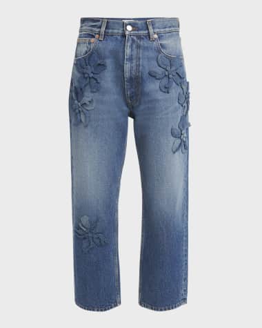 Valentino Garavani Cropped Wide-Leg Jeans with Flower Detail