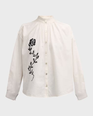 Alix of Bohemia Kiki Noir Rose Embroidered Shirt