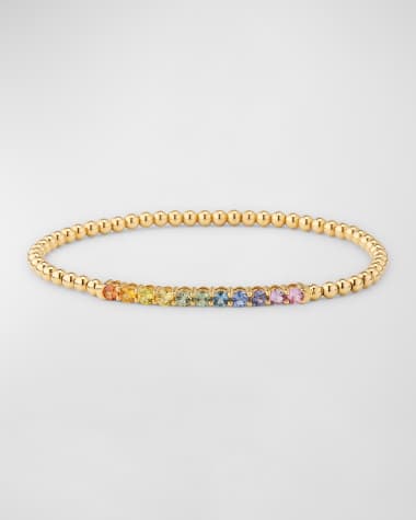 Lisa Nik Rainbow 18K Yellow Gold Sapphire Stretch Bracelet