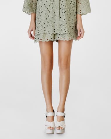 Dice Kayek Eyelet Embroidered Scalloped Shorts