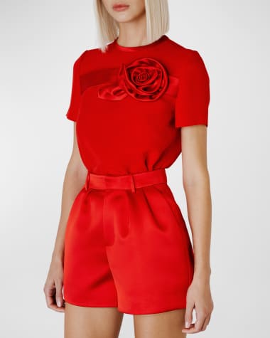 Dice Kayek Satin Flower Short-Sleeve Shirt