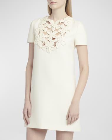 Valentino Garavani Flower Embroidered Cutout Short-Sleeve Crepe Mini Couture Dress
