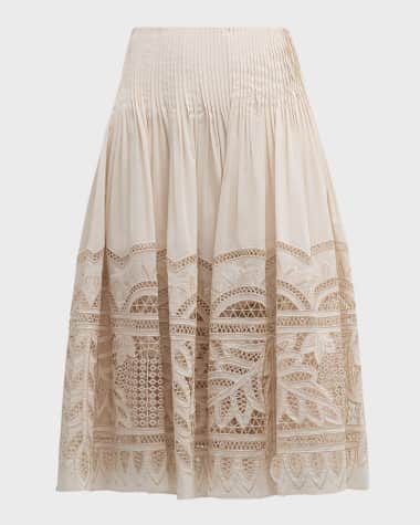 Kobi Halperin Tayla Pleated Embroidered Midi Skirt