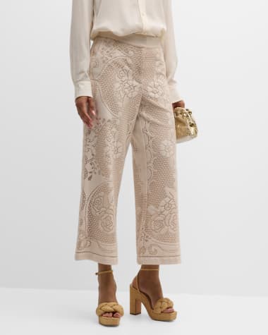 Kobi Halperin Anisa Cropped Flare-Leg Floral Lace Pants