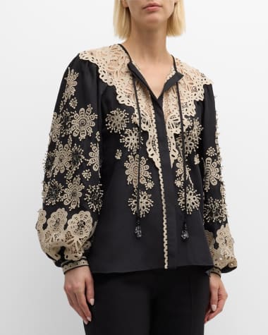 Kobi Halperin Leila Eyelet-Embroidered Bead-Embellished Blouse
