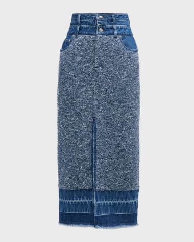 SIMKHAI Maddy Combo Denim Knit Midi Skirt
