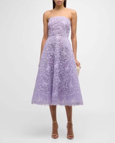 Carolina Herrera Strapless Lace Midi Dress