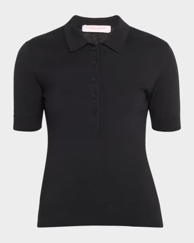 Carolina Herrera Button-Front Knit Polo Top