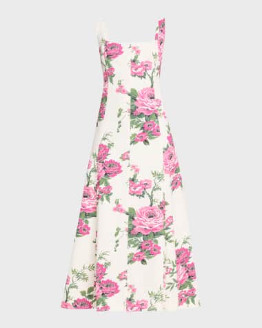 Carolina Herrera Floral-Print Square-Neck Midi Dress