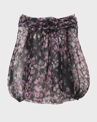 Carolina Herrera Off-The-Shoulder Twisted Flower Chiffon Top