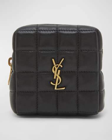 Saint Laurent Cassandre Mini YSL Cube Pouch in Quilted Smooth Leather