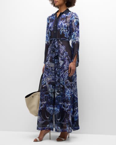 Camilla Delft Dynasty Chiffon Maxi Dress with Cutwork Lace Collar