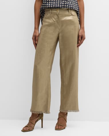 Max Mara Bouquet Foiled Linen Straight-Leg Ankle Pants
