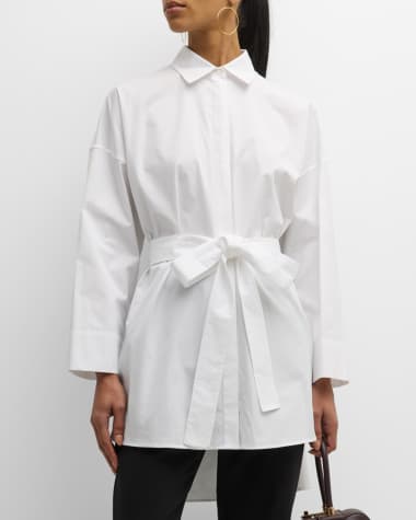Max Mara Tea Long-Sleeve Belted Oversized Collared Shirt
