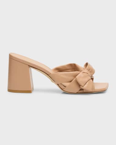 Stuart Weitzman Sofia Leather Bow Mule Sandals