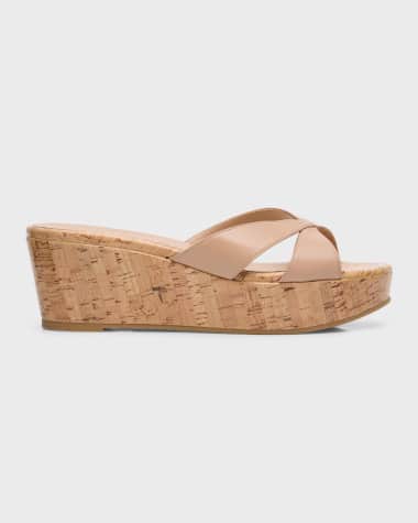 Stuart Weitzman Carmen Crisscross Leather Slide Sandals