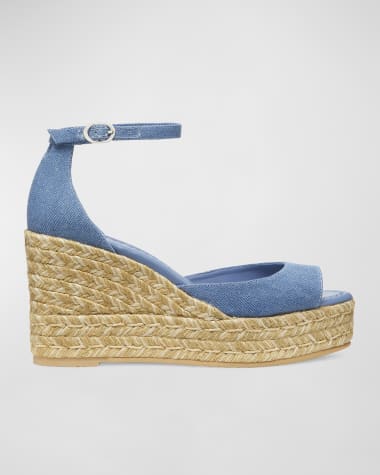 Stuart Weitzman Nudista Denim Ankle-Strap Wedge Espadrilles