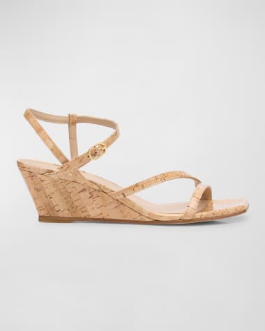 Stuart Weitzman Oasis Cork Ankle-Strap Wedge Sandals