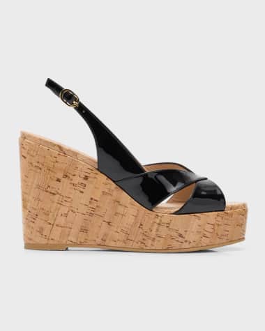 Stuart Weitzman Carmen Patent Slingback Wedge Sandals