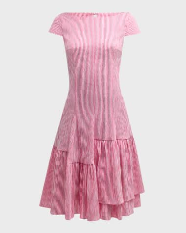 Pink Feather Trimmed Jacquard Babydoll Dress - Natalie & Alanna