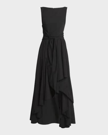 Talbot Runhof High-Neck Sleeveless Waist-Tie High-Low Dress