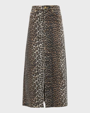 Ganni Leopard-Print Denim Maxi Skirt