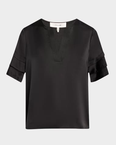 FRAME Tiered Short-Sleeve Satin Blouse