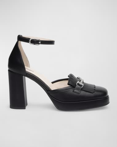 NeroGiardini Leather Kiltie Ankle-Strap Pumps