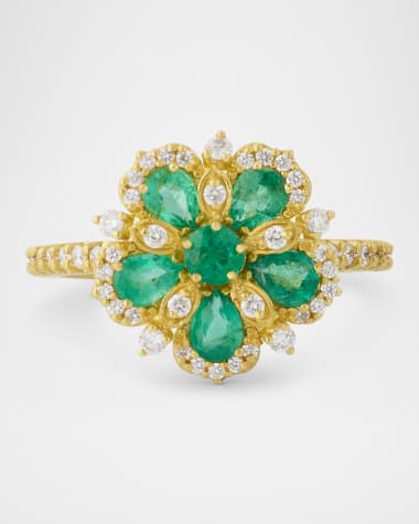 Tanya Farah Jasmine Bloom Diamond and Emerald Statement Ring