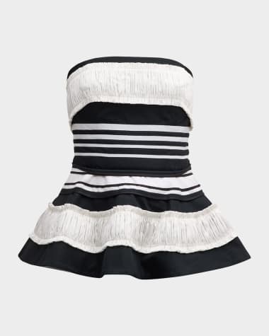 CHRISTOPHER JOHN ROGERS Crushed Ruffle Strapless Peplum Top
