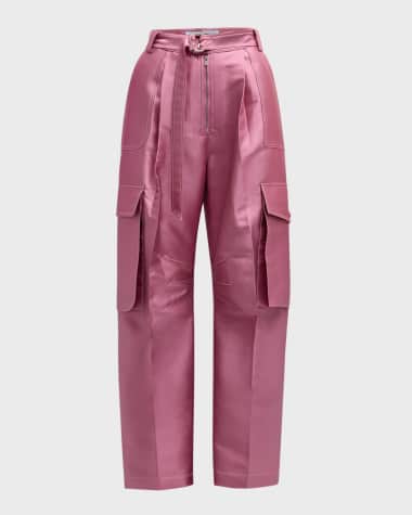 CHRISTOPHER JOHN ROGERS Belted Satin Wide-Leg Cargo Pants