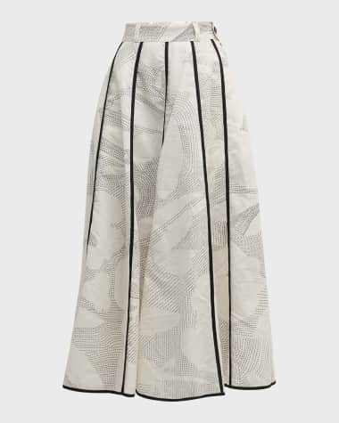 LOVEBIRDS Chiaroscuro Printed Seamed A-Line Midi Skirt