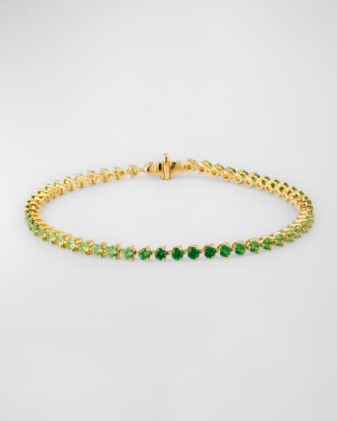 Lisa Nik Rainbow 18K Yellow Gold Ombré Green Tsavorite Tennis Bracelet