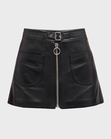 Courreges Buckle Zip-Front Leather Mini Skirt