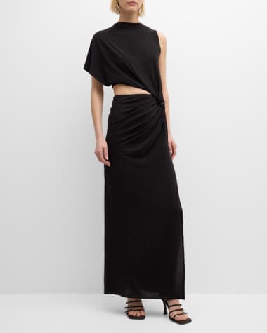 Courreges One-Shoulder Twisted Cutout Crepe Jersey Maxi Dress