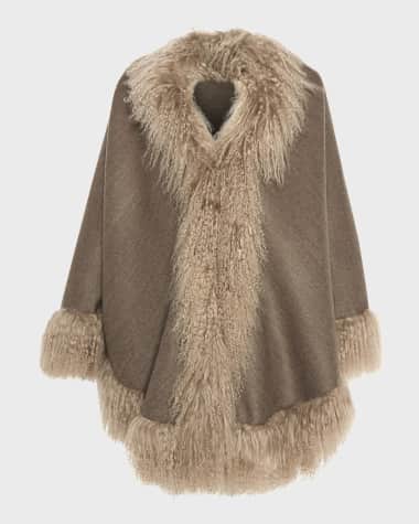 Gorski Wool-Cashmere Cape With Mongolian Lamb Shearling Trim