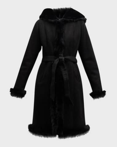 Gorski Toscana Lamb Trim Belted Lamb Shearling Hooded Coat