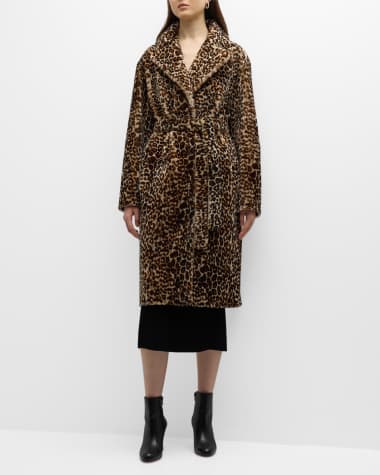 Gorski Leopard-Print Belted Shearling Lamb Short Coat